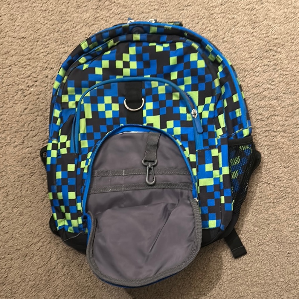 Pottery Barn Blue & Green Checkered Backpack One Size School Travel Bag - Picture 2 of 7